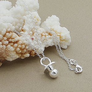 925 Sterling Silver Baby Pacifier Pendant Necklace for Women Girl