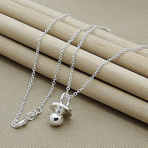925 Sterling Silver Baby Pacifier Round Pendant Necklace