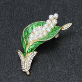 Green Enamel and Simulated Pearl Brooch
