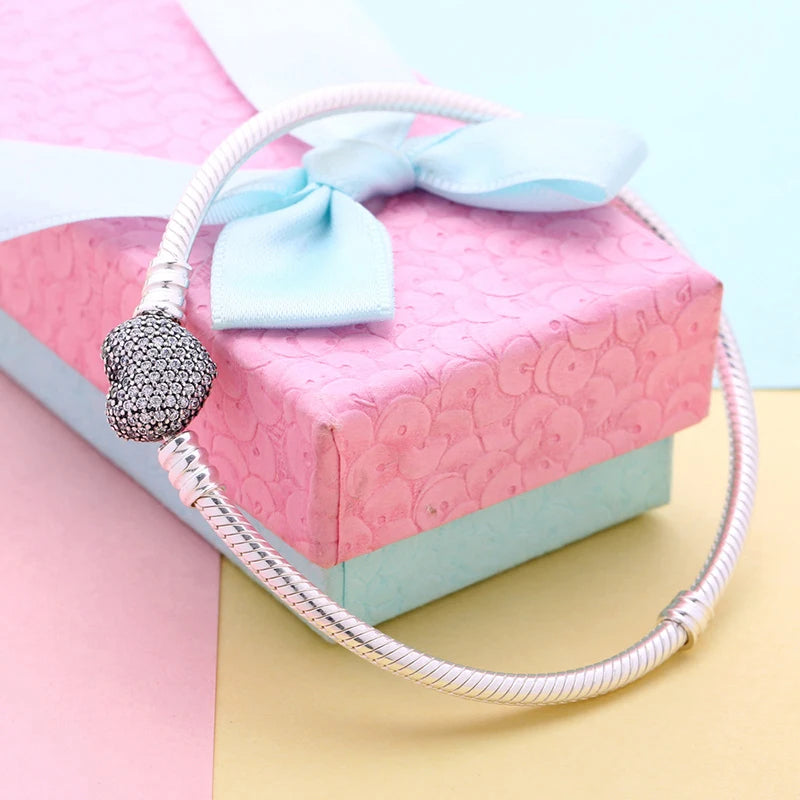 925 Silver Pentagram Heart Snake Chain Bracelet for Women DIY Jewelry Gift