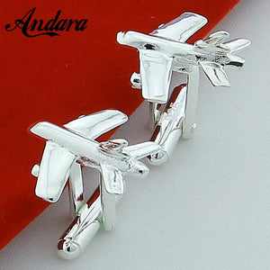 Silver Aircraft Model Cufflinks French Men's Shirt Cufflinks