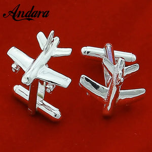 Silver Aircraft Model Cufflinks French Men's Shirt Cufflinks