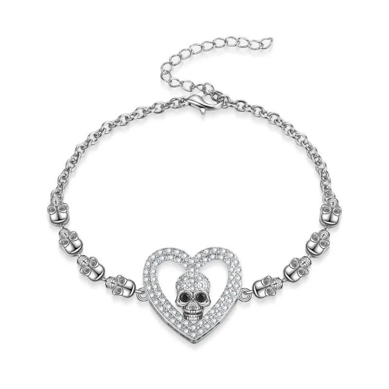 Heart Skull Bracelet Zircon Crystals Jewelry Gift
