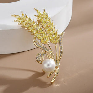 Diamond Wheat Brooch Pearl Corsage Silk Scarf Buckle Needle