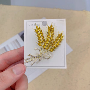 Diamond Wheat Brooch Pearl Corsage Silk Scarf Buckle Needle