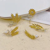 Diamond Wheat Brooch Pearl Corsage Silk Scarf Buckle Needle