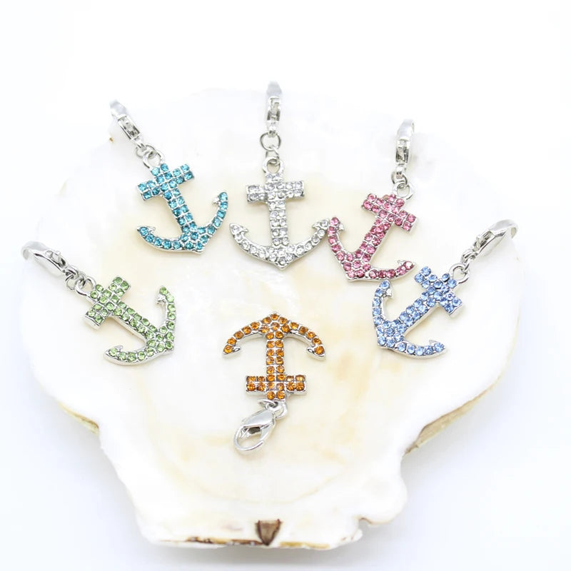 Rhinestone Multicolor Anchor Charms Dangle Lobster Clasp DIY Pendants