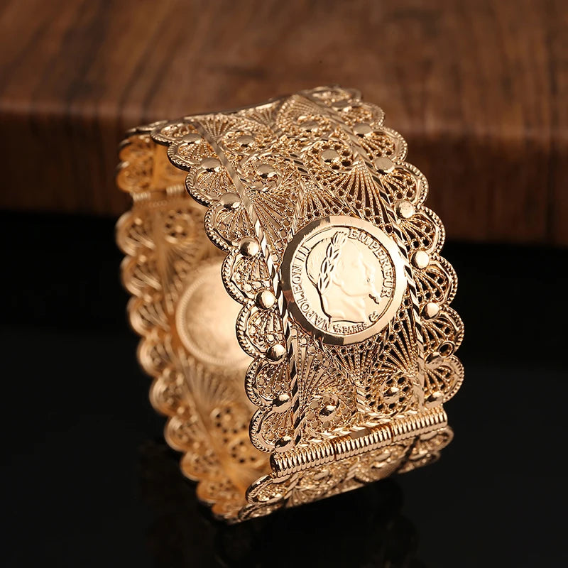 French Coin Plated Bracelet Open Cuff Bracelet Ladies