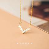 925 Silver Circle Diamond V Necklace for Her