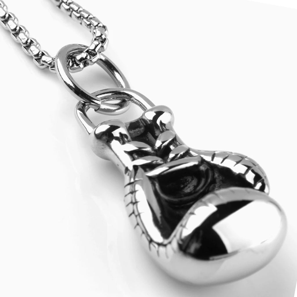 Men's Vintage Silver Biker Boxing Glove Pendant Necklace