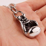 Men's Vintage Silver Biker Boxing Glove Pendant Necklace