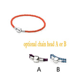 S925 Classic Flat/Round Head Leather Rope Bracelet DIY Jewelry