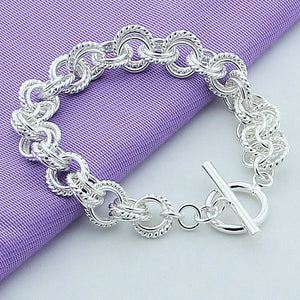 925 Silver Round Circles Bracelets Bangles Women Charm Jewelry Gift