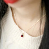 Silver Water Drop Ruby Necklace Pendant Charming Charm Ladies Wedding Party