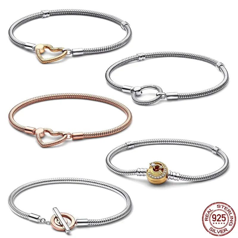 925 Silver Buckle Double Bracelet O Chain Snake Bone Chain DIY Gift