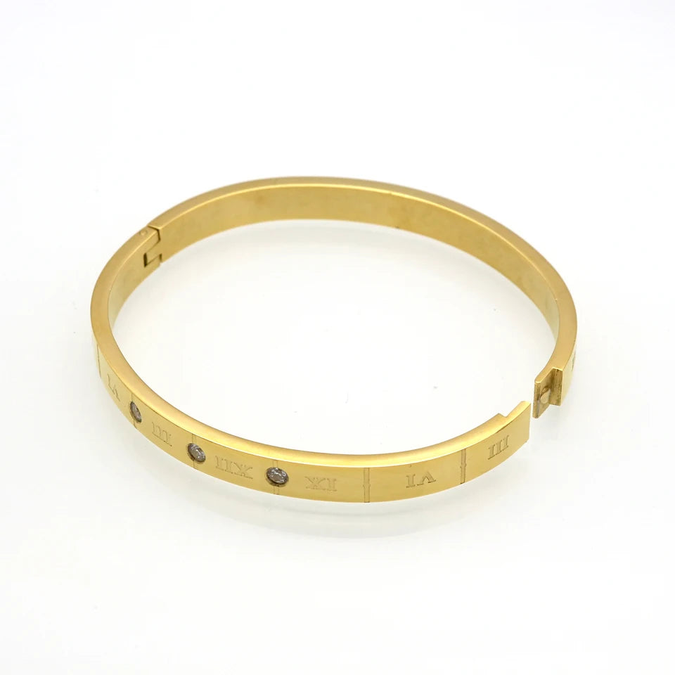 Roman Letters Crystal Cuff Bracelet Stainless Steel Jewelry Gift For Girls