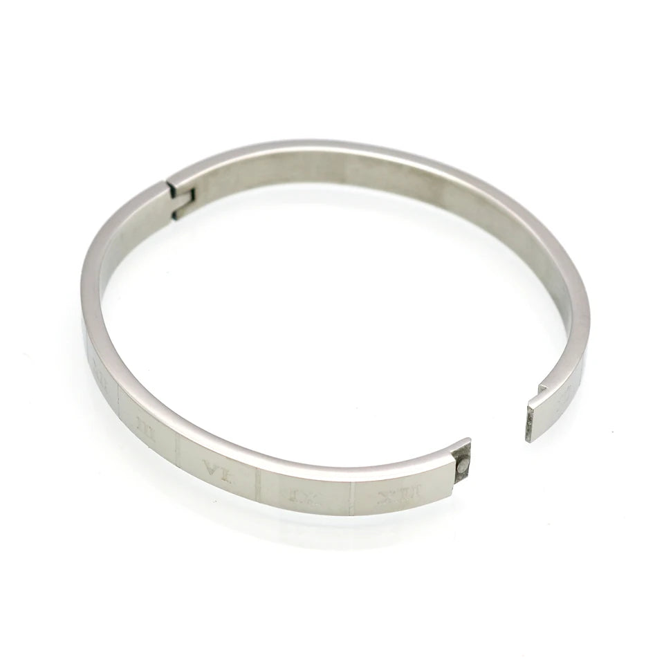 Roman Letters Crystal Cuff Bracelet Stainless Steel Jewelry Gift For Girls