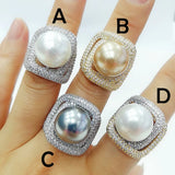 Square Cross Pearl Statement Rings for Women