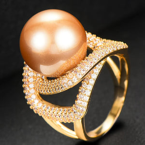 Square Cross Pearl Statement Rings for Women