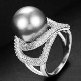 Square Cross Pearl Statement Rings for Women