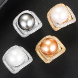 Square Cross Pearl Statement Rings for Women