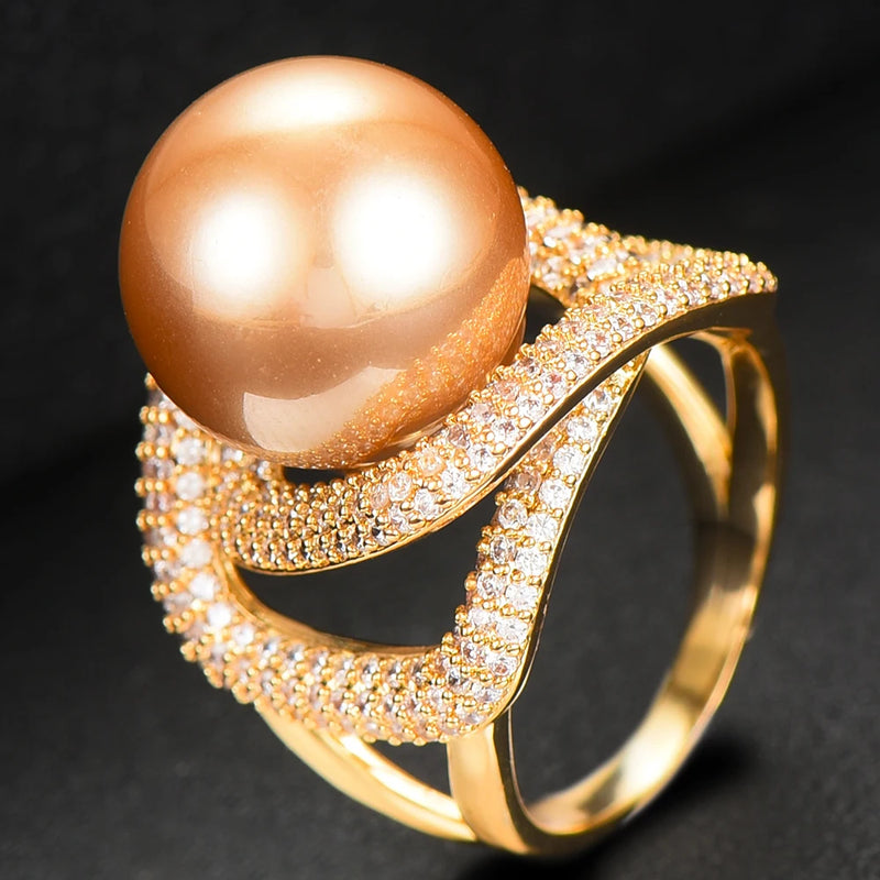 Square Cross Pearl Statement Rings for Women