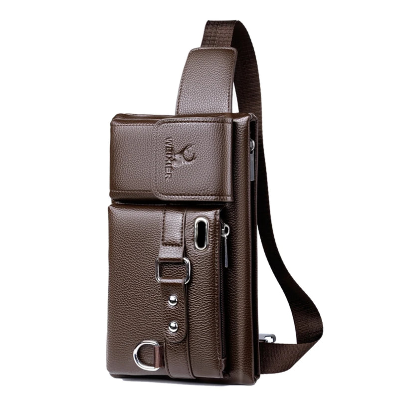 Unisex Single-Shoulder Multi-Function Men's Chest Bag Brown