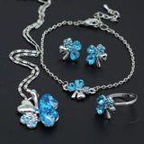 Crystal Clover 4 Leaf Heart Pendant Jewelry Set