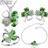 Crystal Clover 4 Leaf Heart Pendant Jewelry Set