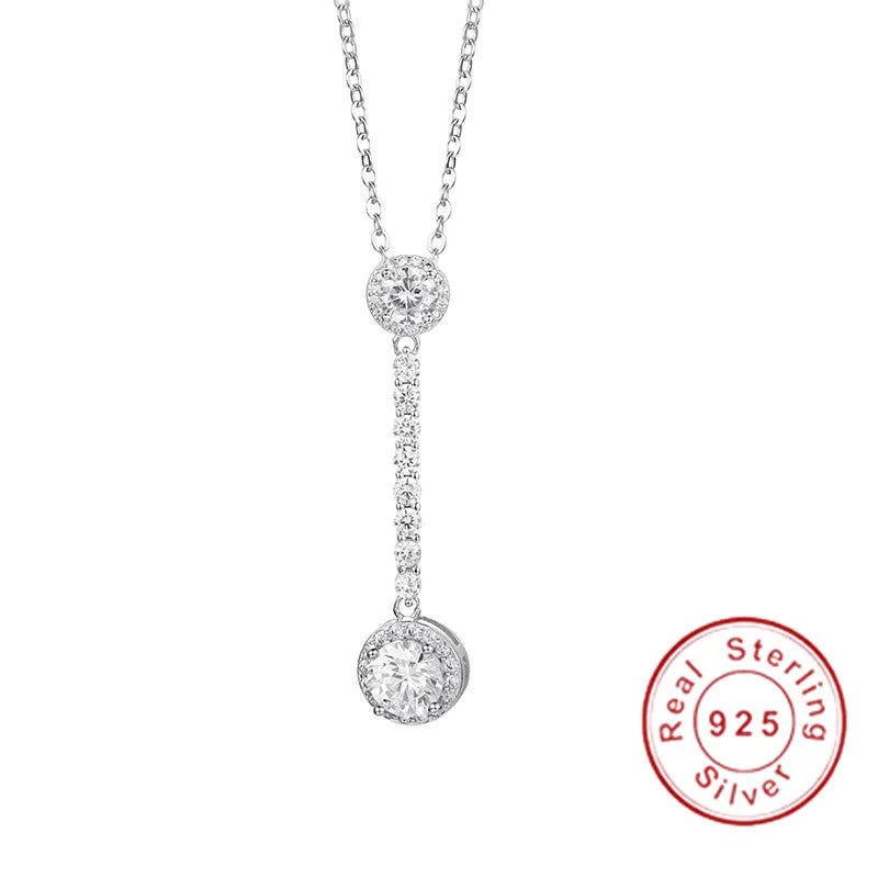 Ethnic 925 Silver Necklace Long Pendant Cubic Zircon Female Wedding Party Gift