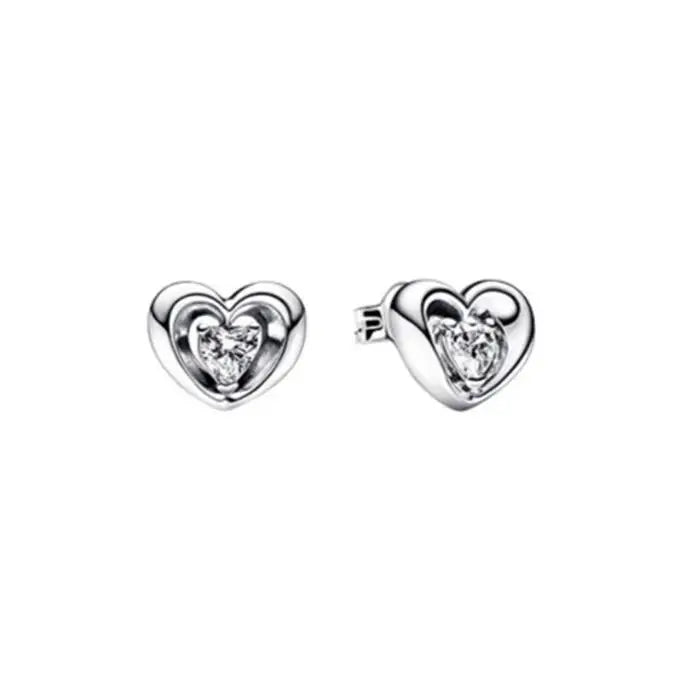 Heart Shaped Red Diamond Earrings - 925 Sterling Silver
