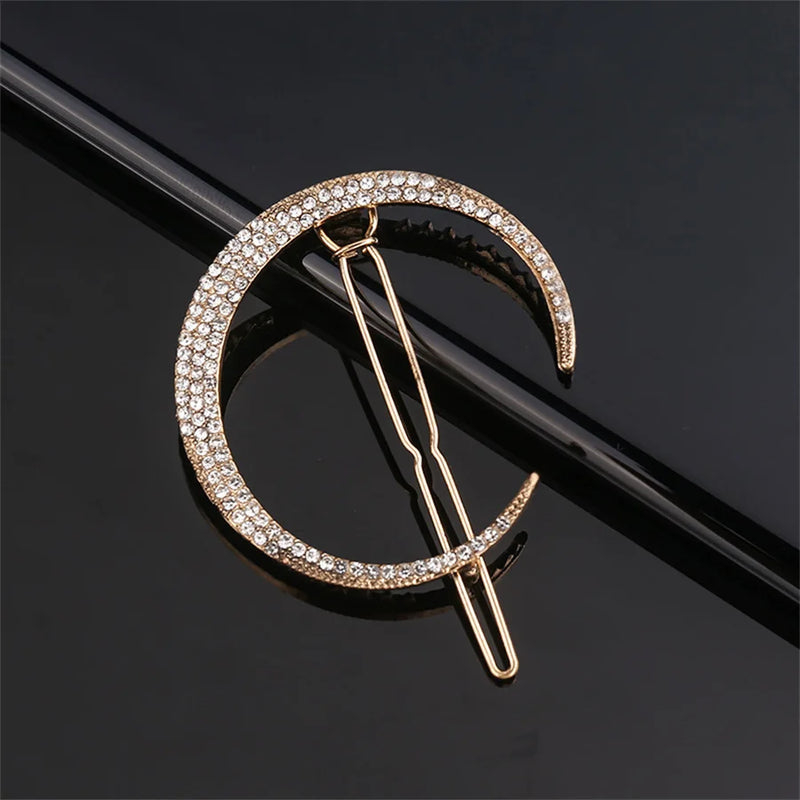 Vintage Metal Geometric Rhinestone Hairpin Crystal Hair Clip