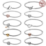 925 Sterling Silver T-Shape Heart Clasp Bracelet for Charm Beads DIY Jewelry