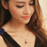 925 Silver CZ Necklace Red Garnet Fox Head Clavicle Chain Jewelry