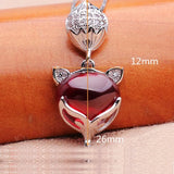 925 Silver CZ Necklace Red Garnet Fox Head Clavicle Chain Jewelry