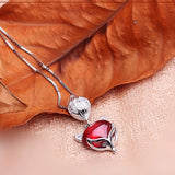 925 Silver CZ Necklace Red Garnet Fox Head Clavicle Chain Jewelry