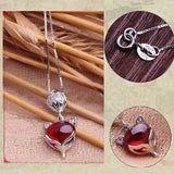 925 Silver CZ Necklace Red Garnet Fox Head Clavicle Chain Jewelry