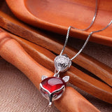 925 Silver CZ Necklace Red Garnet Fox Head Clavicle Chain Jewelry