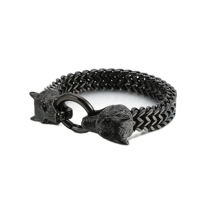 Stainless Steel Biker Wolf Bracelet Men's Bangle Jewelry