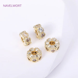 18K Plated Irregular Spacer Beads, Inlaid Zircon Round Spacer Beads