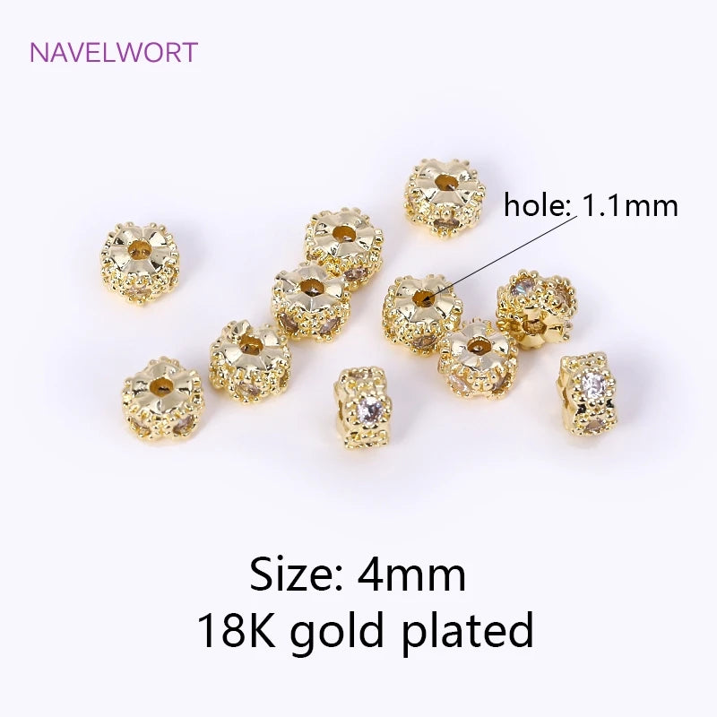 18K Plated Irregular Spacer Beads, Inlaid Zircon Round Spacer Beads