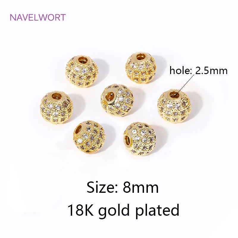 8/10mm 18K Plated Spacer Beads Zircon Loose Beads for Bracelets