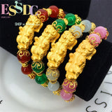 24k Gold-Plated Brass Bracelet Sand Mythical Animal Red Agate Green Chalcedony