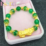 24k Gold-Plated Brass Bracelet Sand Mythical Animal Red Agate Green Chalcedony