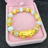 24k Gold-Plated Brass Bracelet Sand Mythical Animal Red Agate Green Chalcedony