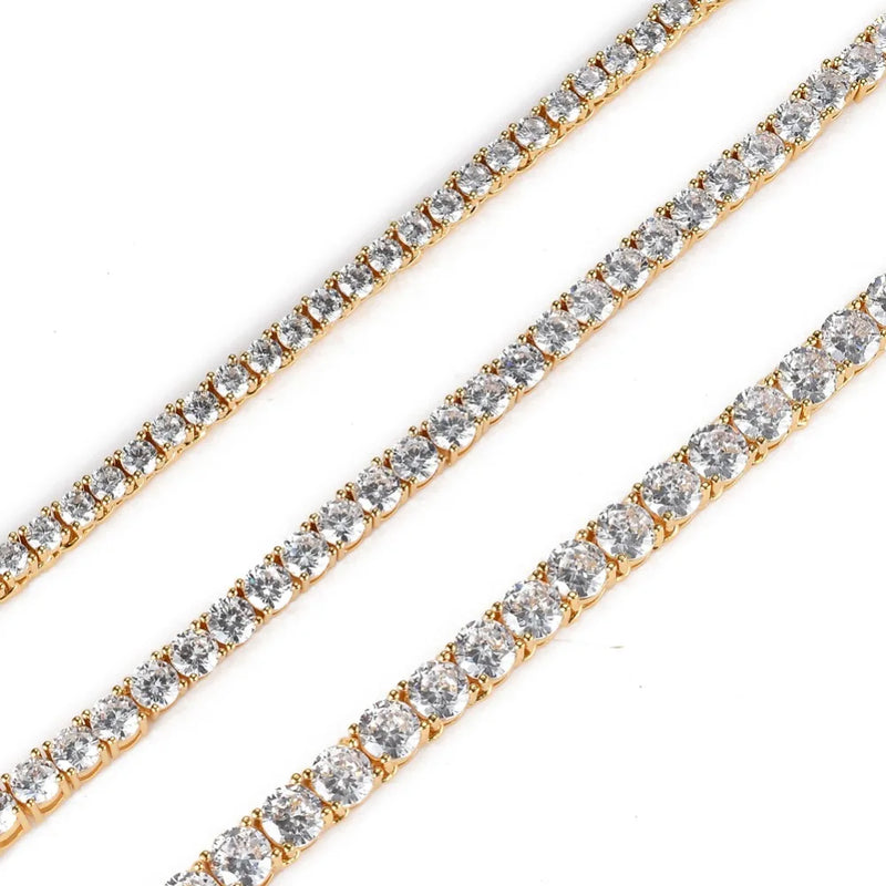 Brass CZ 1 Row Tennis Chain 3mm 4mm 5mm Bling Jewelry Party Gift