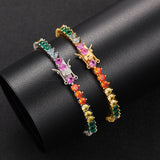 Colorful Stone Tennis Bracelet Brass CZ Women 3 Prong BB220