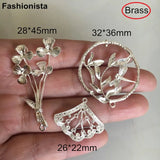 Brass Casting Silver-color Fan/Fowers/Dragonfly Charms 26*22mm