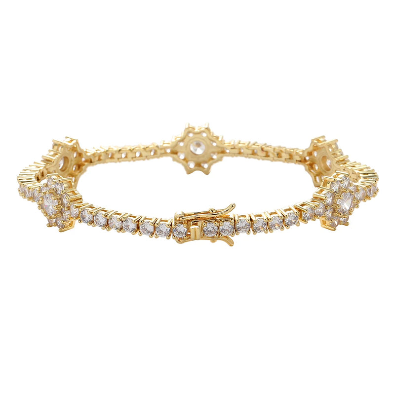 Brass CZ Flower Tennis Chain Bracelet Gift BB224