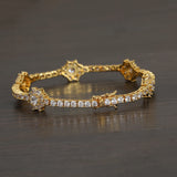 Brass CZ Flower Tennis Chain Bracelet Gift BB224